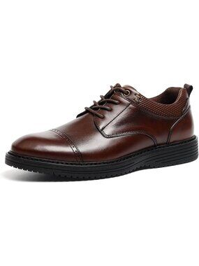 Men's Dark Brown Genuine Leather Non Slip Casual Formal Oxford Dress Shoes